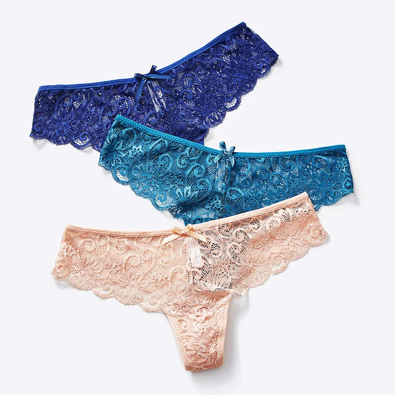 

YAOPOBAO Sexy Underwear Women Plus Size Low-waisted T-pants Transparent Lace Hollow Panties Girls Triangle Pure Cotton Crotch