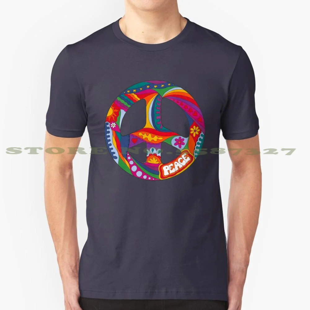 

Психоделический Мир Символ Мода Винтажная футболка футболки психоделический Хиппи красочный счастливый мир любовь 60S 70S знак