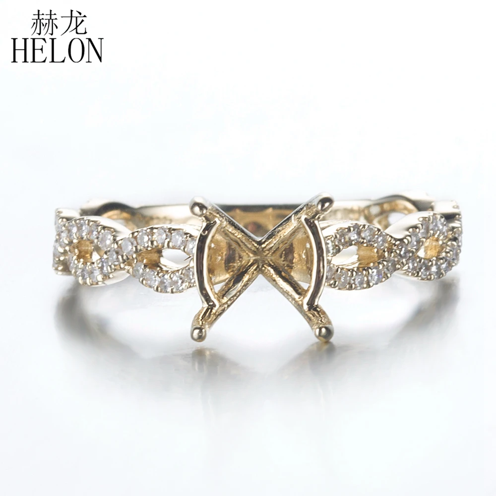 

HELON Round Cut 7-8mm Solid 14K Yellow Gold Natural Diamonds Semi Mount Engagement Wedding Ring For Women Trendy Fine Jewelry