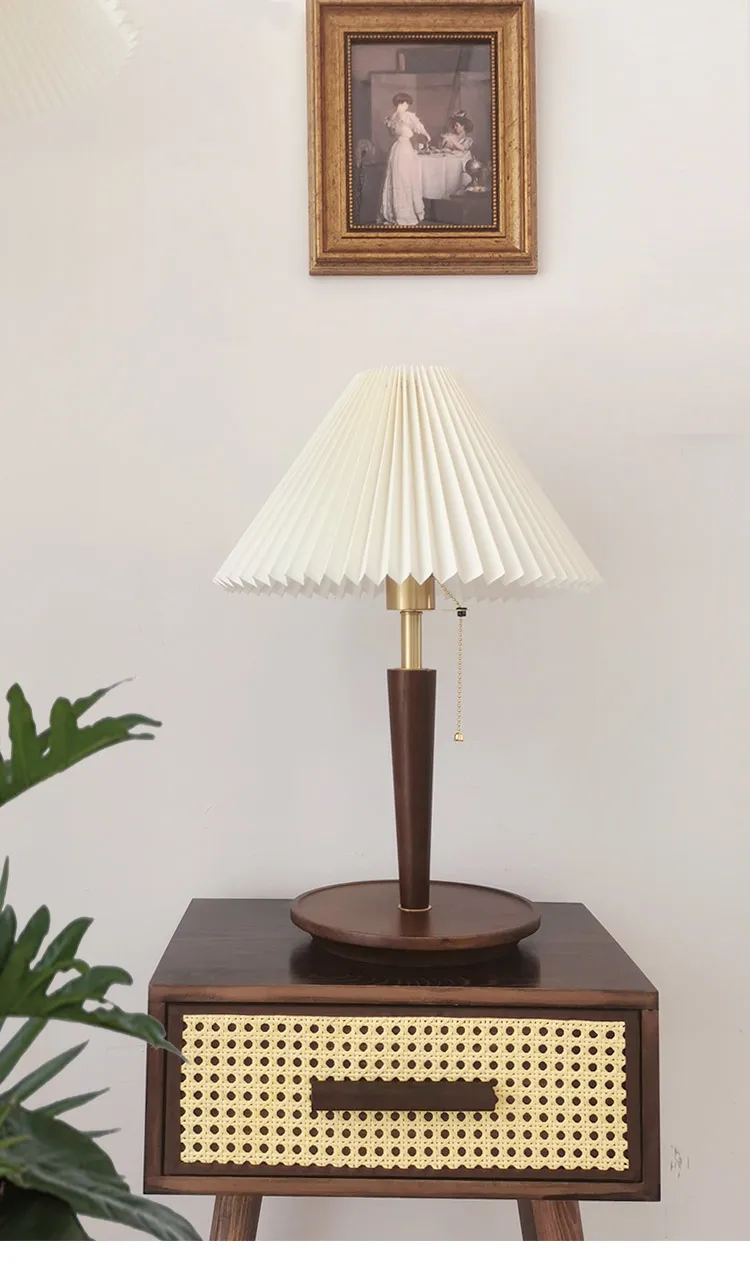 

vintage copper composite soiled wood and PVC cloth pleat lampshade Simple office reading work desk lamp 220V light