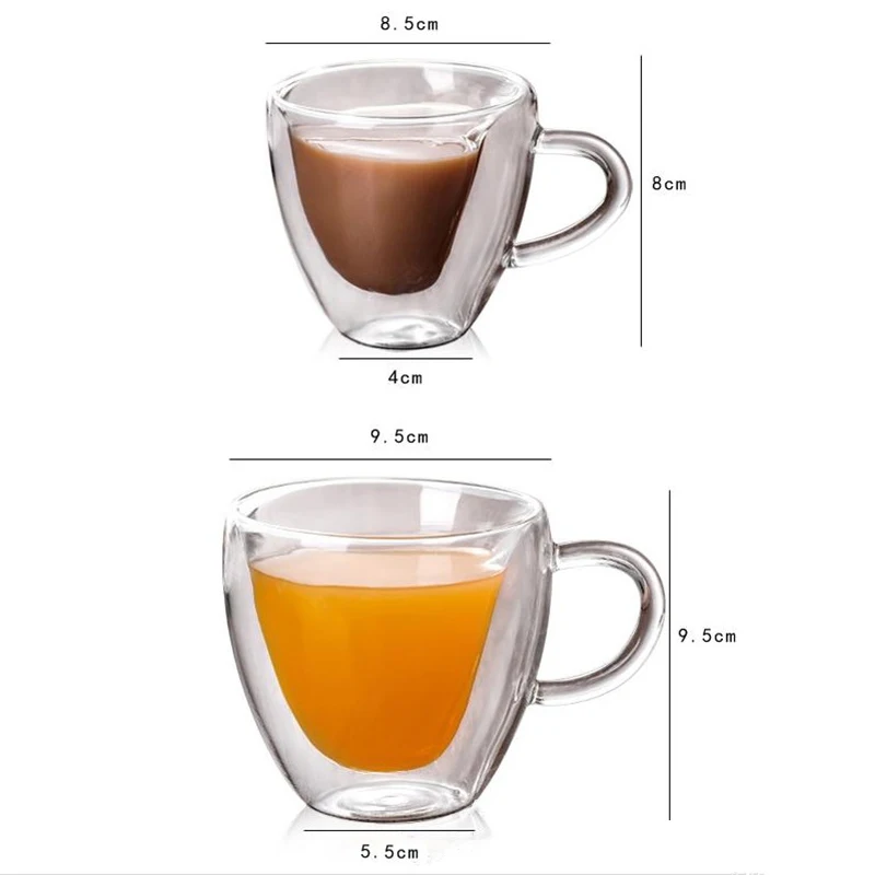 Термостойкая креативная двухслойная стеклянная чашка в форме сердца с двойной