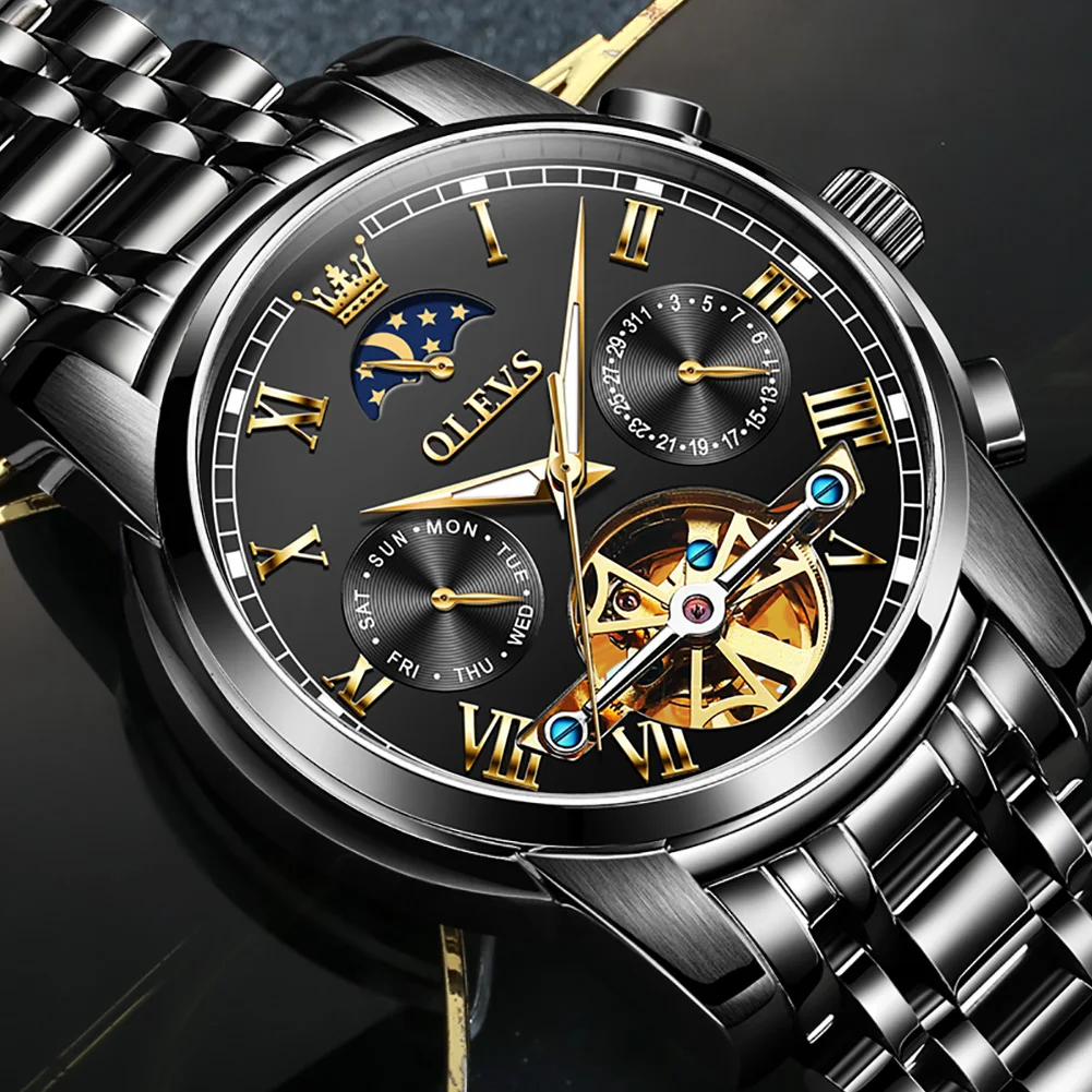 OLEVS Automatic Mechanical Watches Men Top Brand Luxury Business Waterproof Stainless Steel Male Clock Relogio Masculino 6617