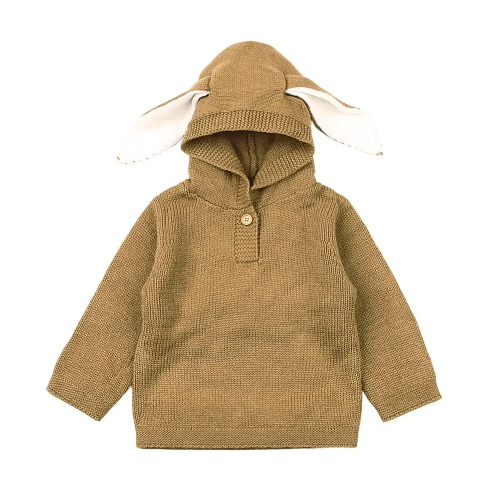 

Children's Wear Knitting Clothing Europe and America Baby Solid Color Long Ear Rabbit Sweater Hooded Cute Top Fall / Winter 2020