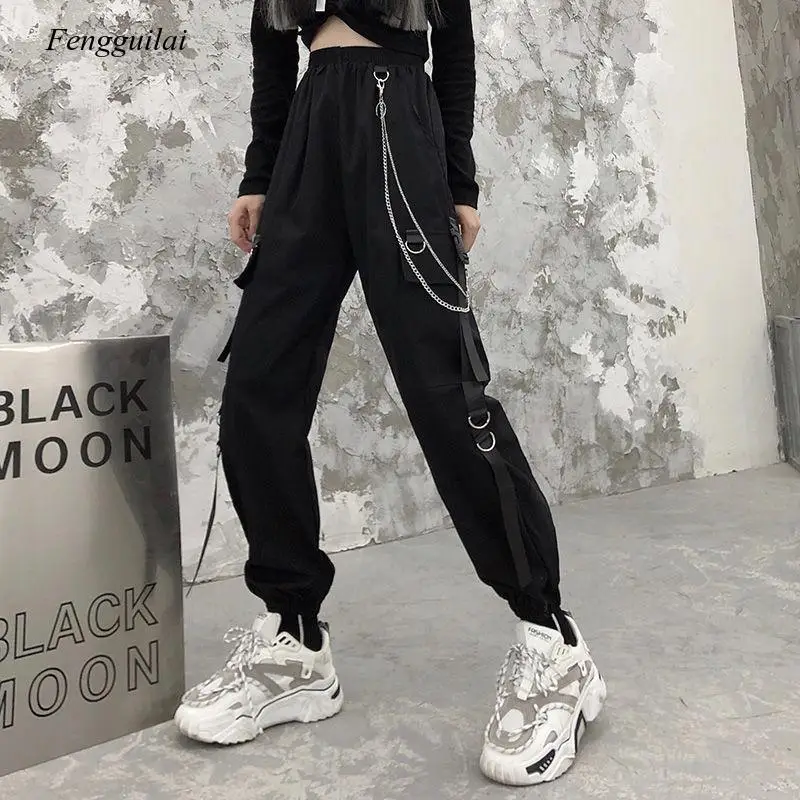 

Autumn Korean Street Harajuku Girl Harun Pants Gothic Style Cargo Pants High Waist Corset Capris Sexy Dark Style Street Wear