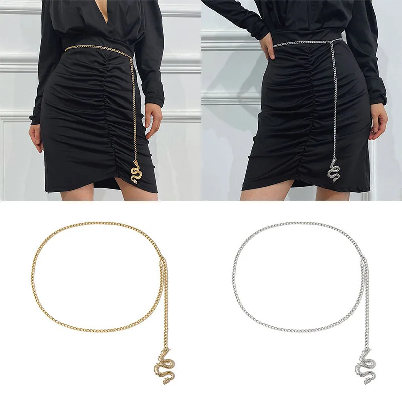 Пояс с драконом Женский тонкая универсальная цепь для брюк в стиле хип-хоп модный