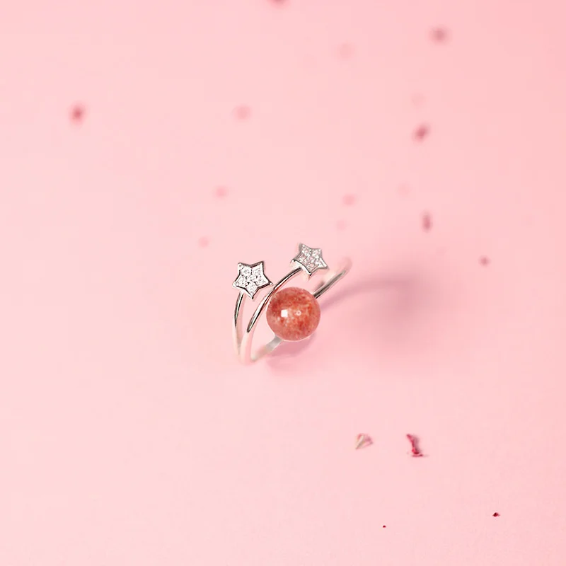 925 пробы серебро клубника с украшением в виде кристаллов кольцо бриллиантами