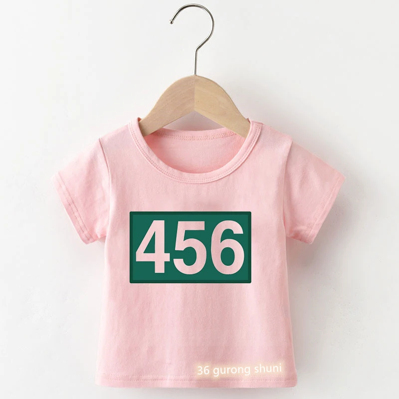 

Novelty Design Girls T-Shirts Squid Game Lee Jung Jae 456 Graphic Print Baby Girls Clothes Harajuku Children Tshirts Pink Tops