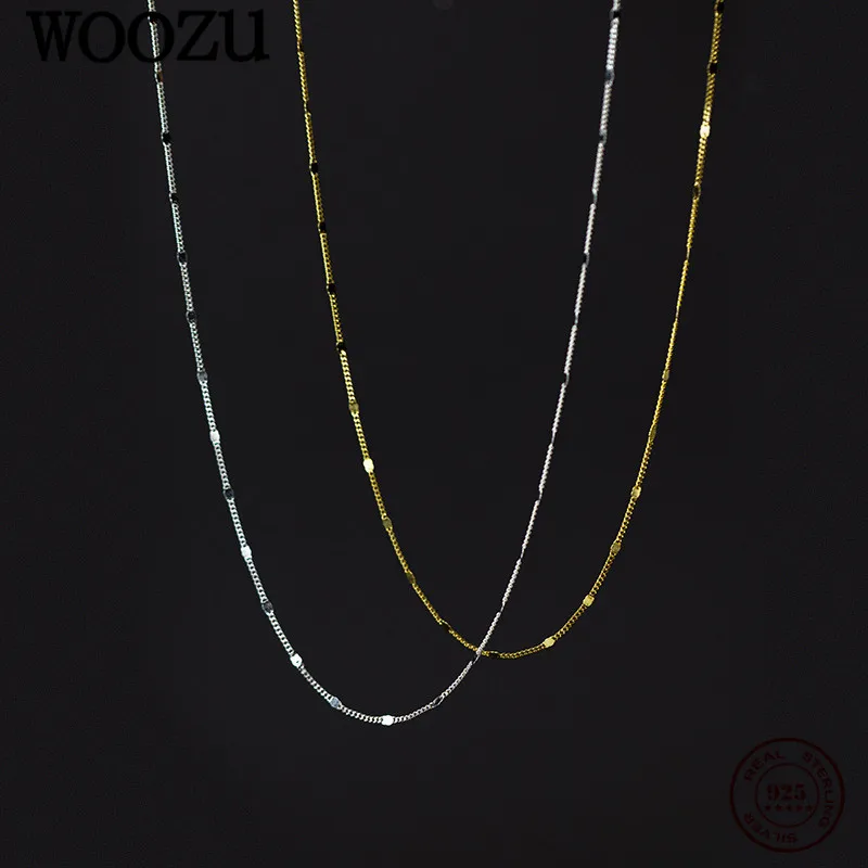 

WOOZU Korean Simple Geometric Link Chain Clavicle Necklaces For Women 925 Sterling Silver European Rock 18K Gold Plated Jewelry