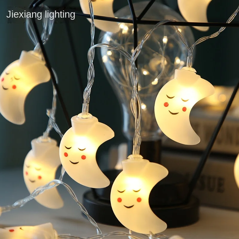 LED lights cartoon smiling face moon lights string creative night lights room decoration