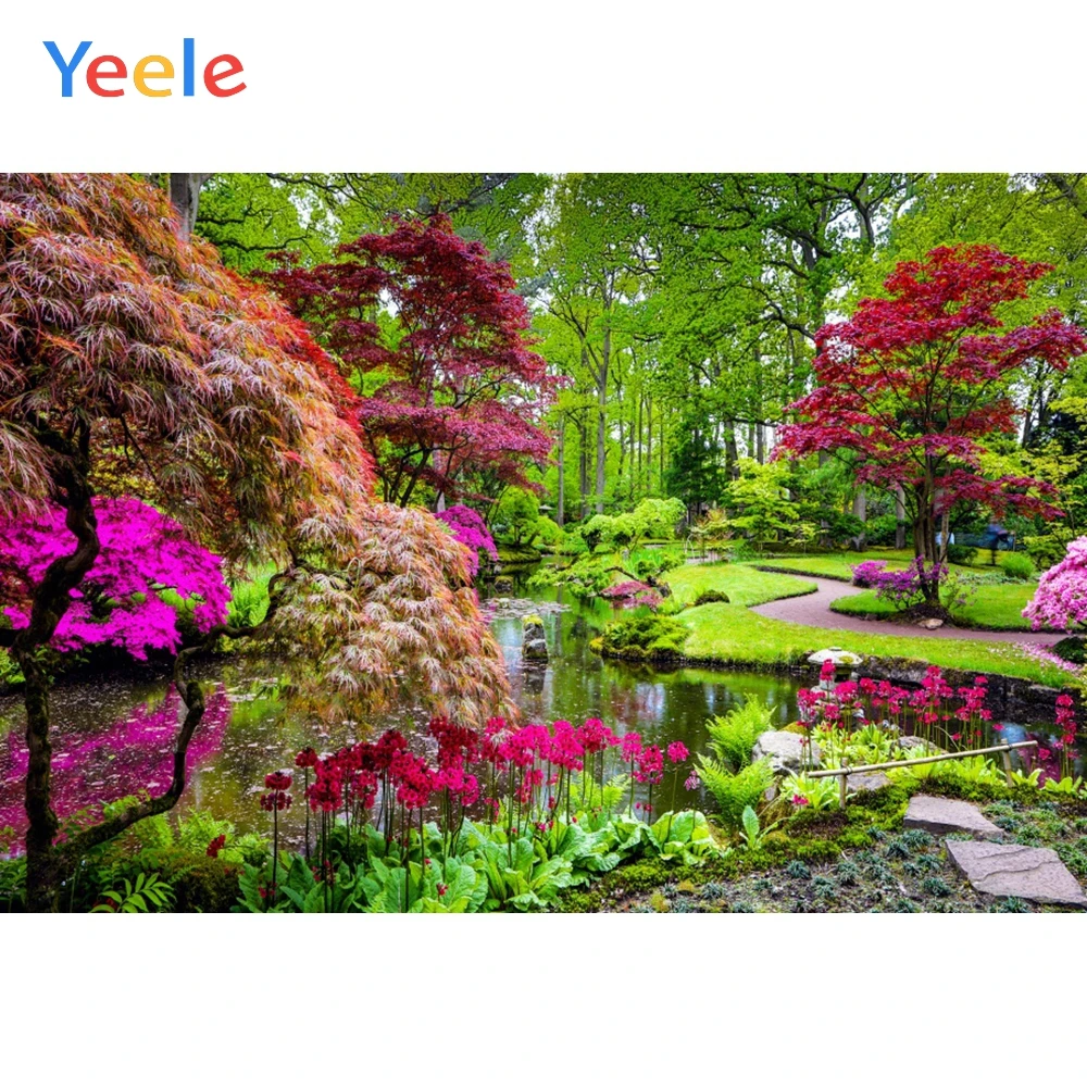 Фон для фотосъемки Yeele с изображением весеннего парка фиолетовых цветов зеленого