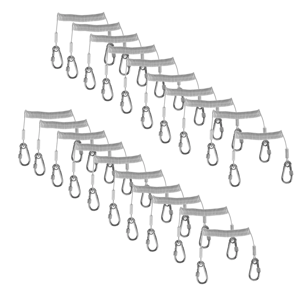 

Fishing Lanyard Stainless Steel Retractable Coiled Tether with Carabiner for Pliers Lip Grips Tackle Fish Tools - Pack of 20