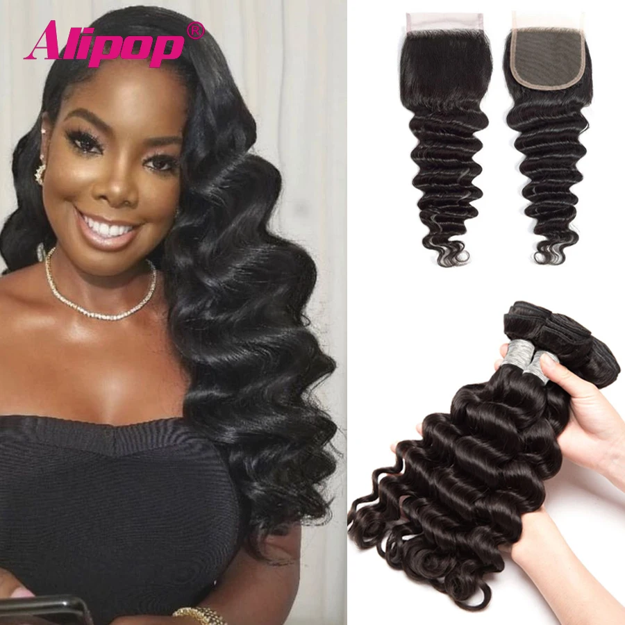 ALIPOP Свободные Пряди глубоких волн с застежкой 100% человеческие волосы Remy пряди