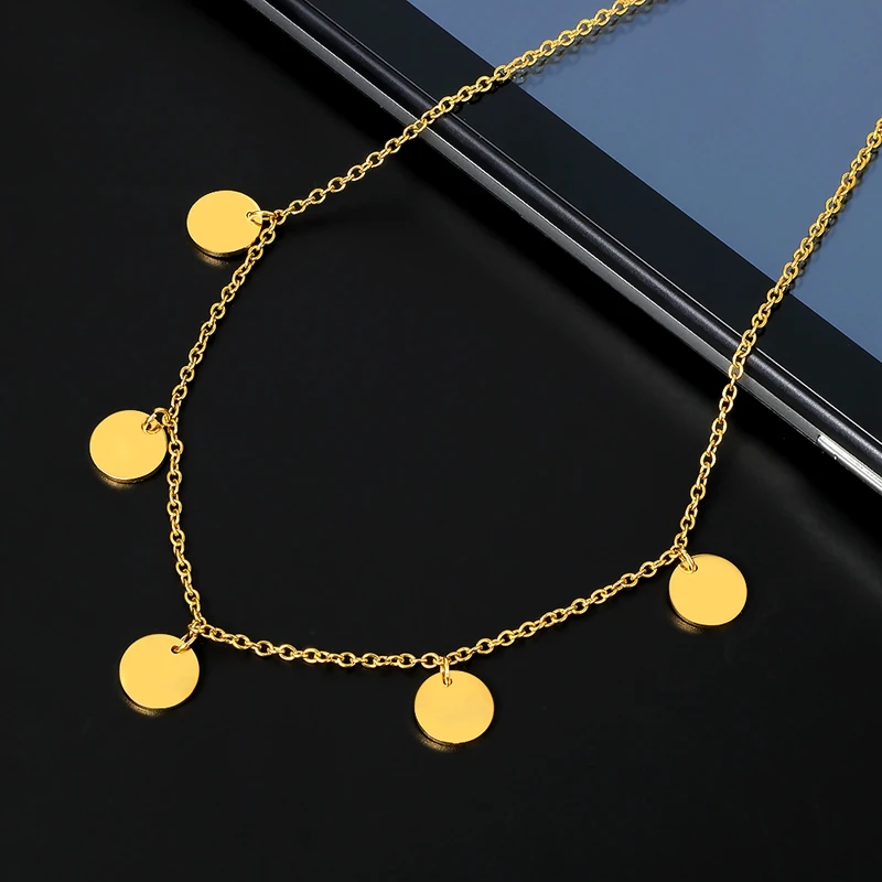 

New Arrival Simple Design Fashion Small Round Petal Charm Choker Pendant Stainless Steel Necklace For Women Jewelry Gift