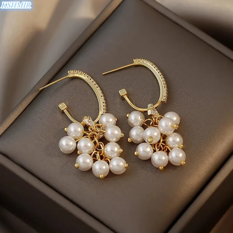 

Personality trend gold stud light luxury pearl pendant 2021 new Korean fashion earrings for women, party jewelry gift