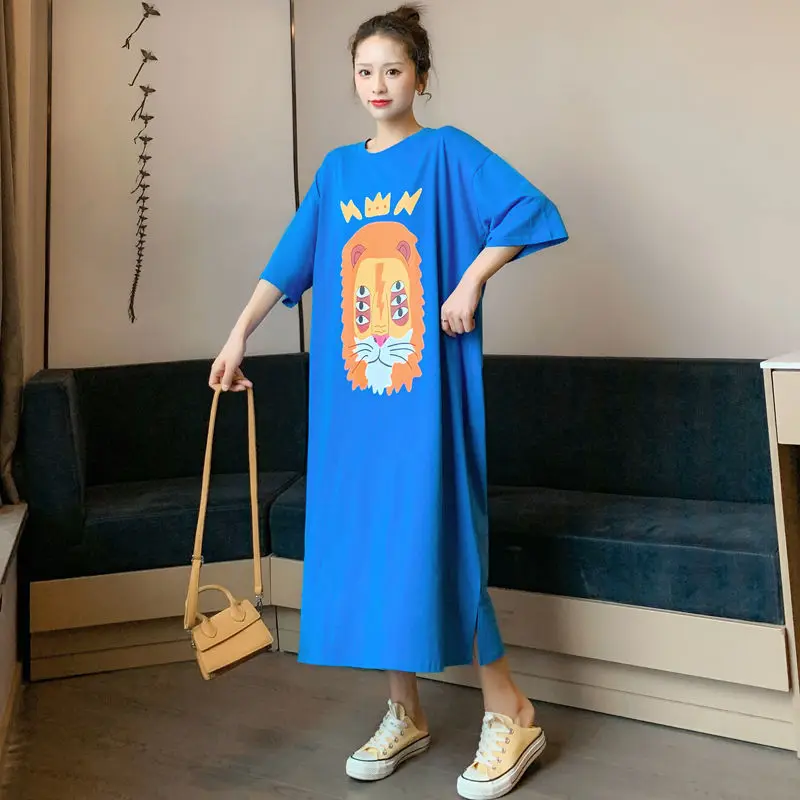 

Cartoon Loungewear Cotton Nightgown 3/4 Sleeve Sleep Dresses Summer New Nightdress Female Sleepwear Loose Nightwear Home Dress