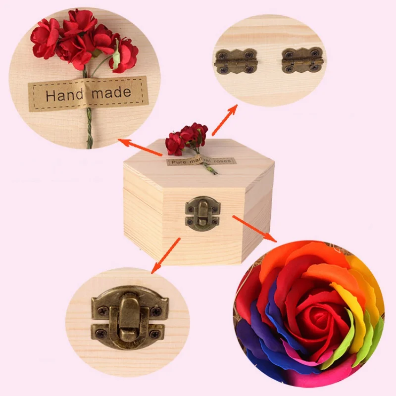 Colorful Flora Scented Bath Flower Plant Soap Rose Essential Oil With Wooden Box Wedding Gift Happy Valentine's Day | Дом и сад