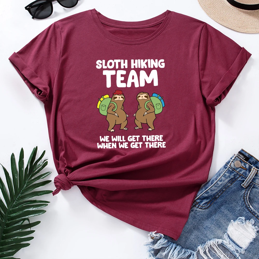 

Cartoon Funny Hike Sloth Print Women Tshirt 100%Cotton Short Sleeve O-neck T-shirt Streetwear Graphic Tee Shirt Tops