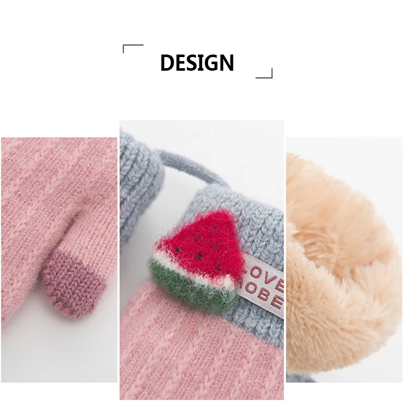 Детские перчатки для девочек зимние теплые варежки шерстяные вязаные с круглым