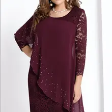 Large Size Dress 5xl Autumn Elegant 3/4 Sleeves Slim Party Chiffon Plus Size Dress Female Solid Color Lace Dress Female Vestidos
