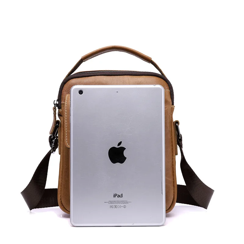 

GO-LUCK Small 8' Top-handle Handbag Genuine Cowhide Leather Men Crossbody Shoulder Bag For Wallet Mobile Phone Ipad Mini