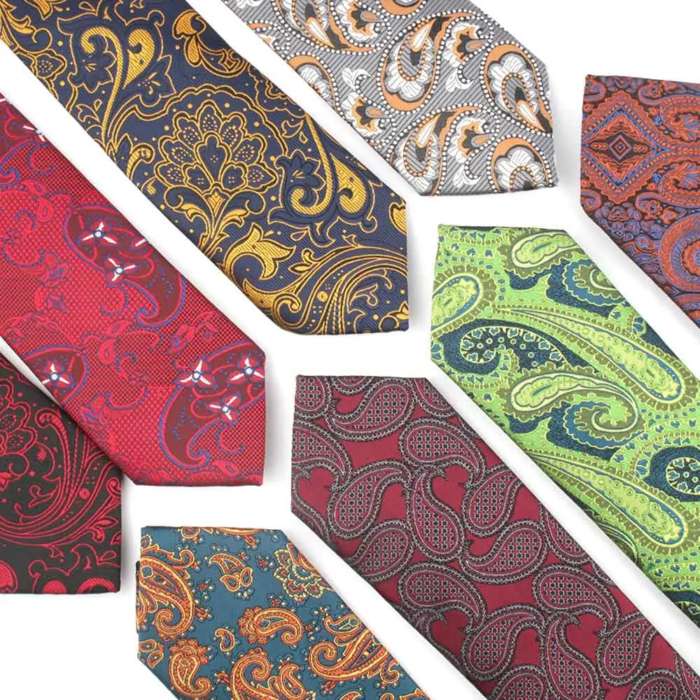 

Sitonjwly 7cm Necktie's Ties for Men Wedding Dress Polyester Paisley Floral Jacquard Narrow Classic Yellow Necktie Custom Logo