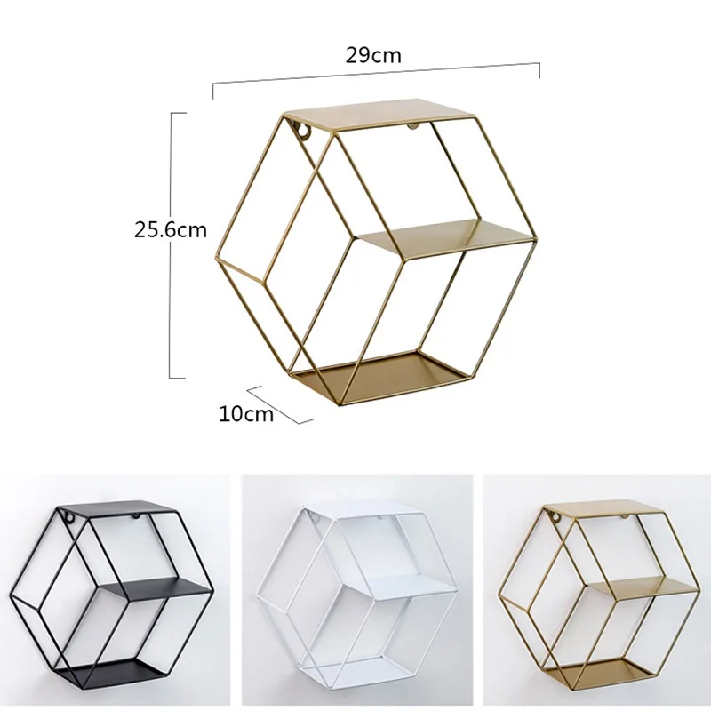

Nordic Hexagon Wall Shelf Metal Craft Storage Rack Hollow Wall-mounted Rack Living Room Green Plant Shelf Debris Storage Cabinet