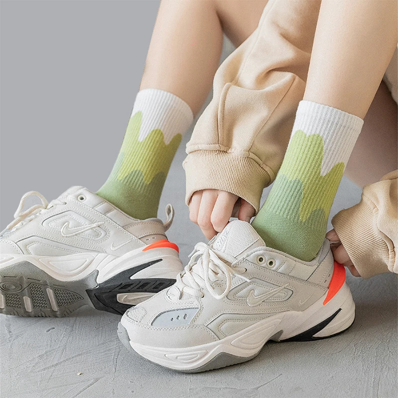 Socks Spring and Autumn ins pure cotton women's Solid Color Soft Fashion girls black white lolita funny korean colour all season