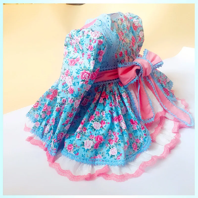 

1-5Y Spanish Lolita Party Dress for Baby Girl Princess Long Sleeve Flower Bow Birthday Dresses for Kids Clothes Free Headband