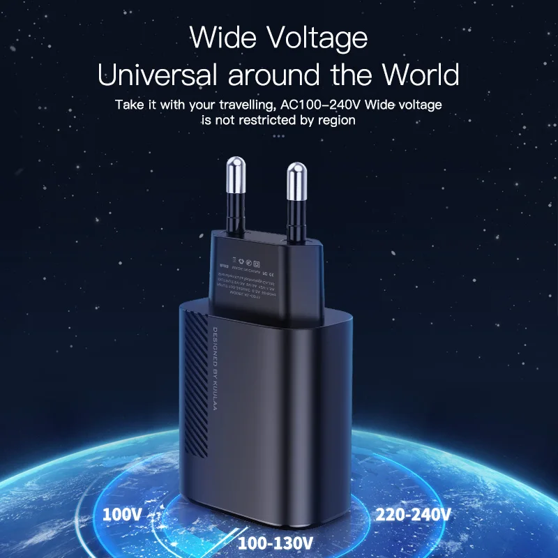 Зарядное устройство KUULAA USB Type C 18 Вт QC 4 0 черный/белый евро/американский/британский