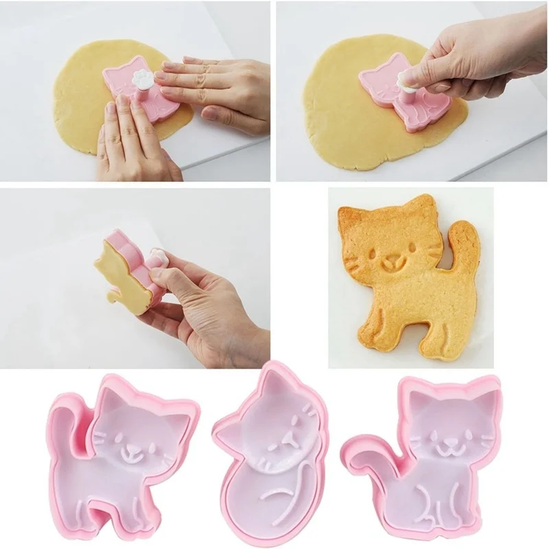 

3Pcs/Set Cute Cat Kitten Cookie Molds Fondant Cutter Biscuit Cutter Cake Pastry Mold Cake Decoration Kitchen DIY Baking Supplies