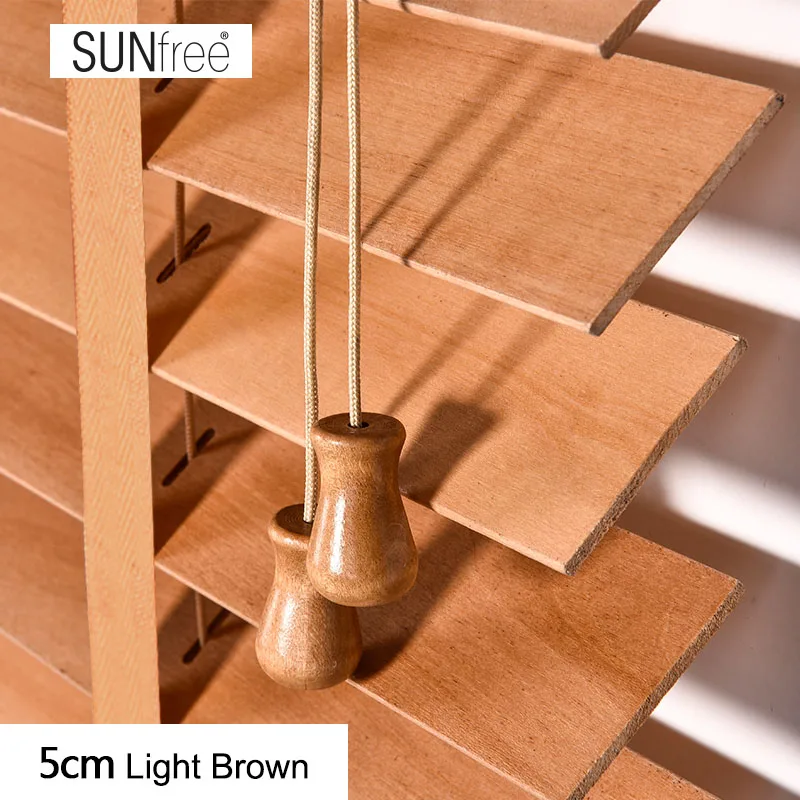 Light Brown SUNfree липа деревянные жалюзи лестница лента styel Настоящее Дерево венецианские жалюзи 50 мм планка коричневый/белый/коричневый/черный - Цвет: Light Brown