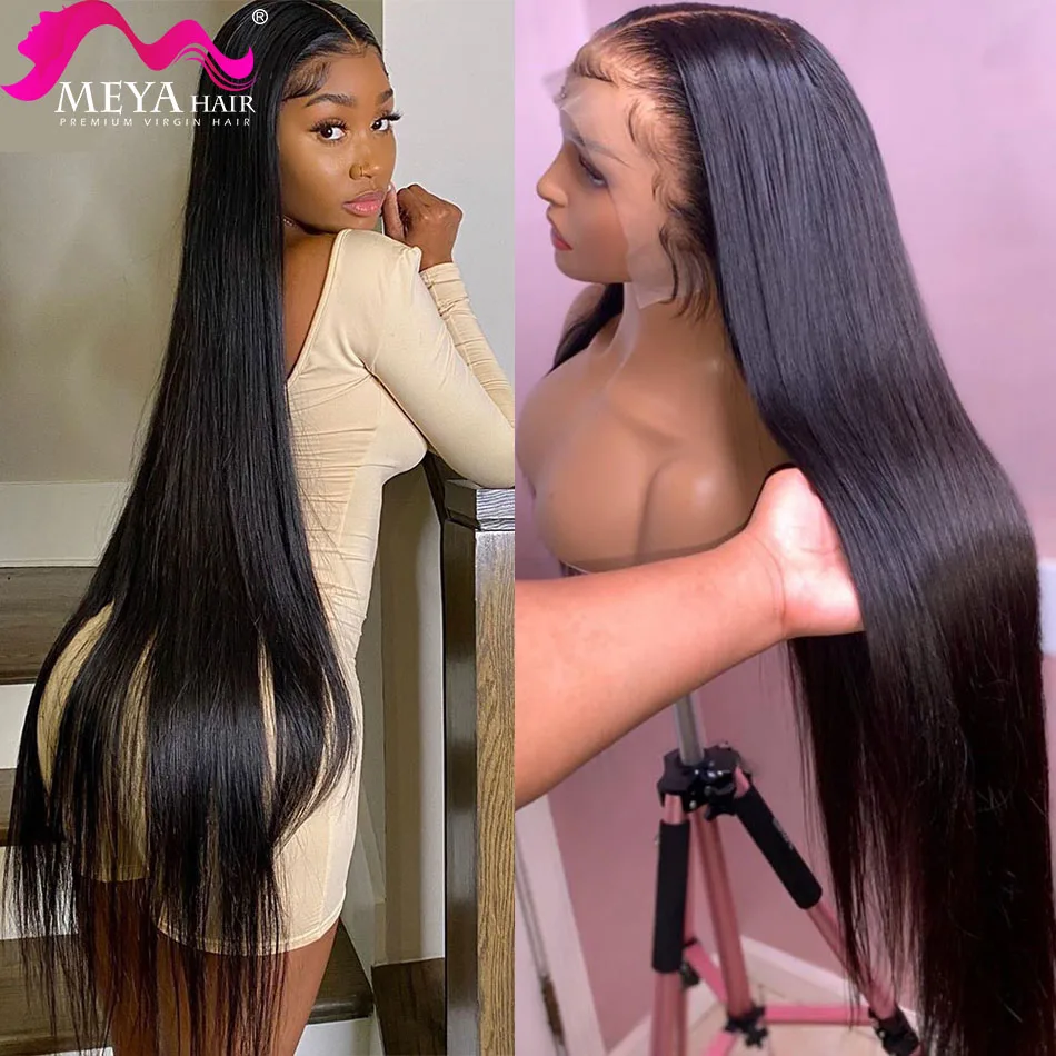 

MEYA Transparent Straight Lace Front Human Hair Wig For Black Women Pre Plucked 13X4 Lace Frontal Brazilian Remy Virgin Wig 180%