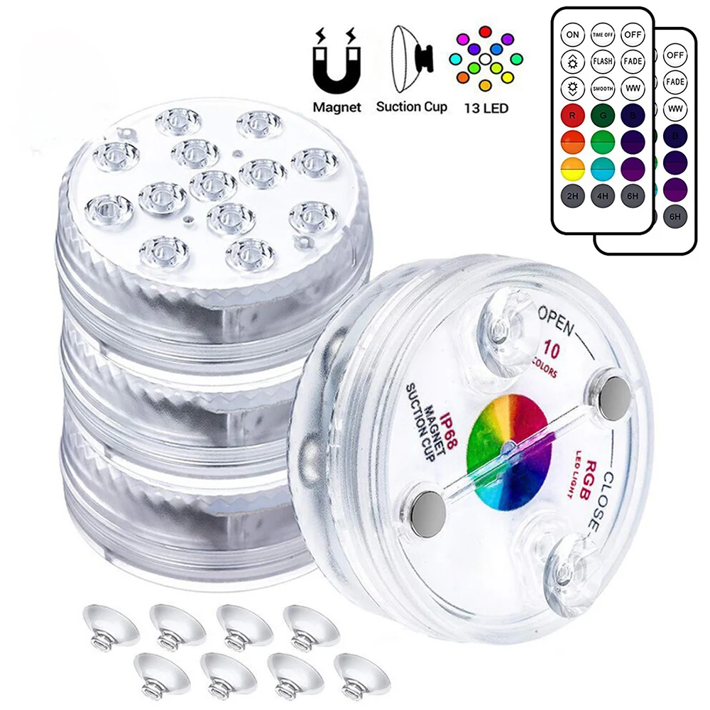 Погружной RGB светильник с магнитом 13 светодисветодиодный подводный ночник для