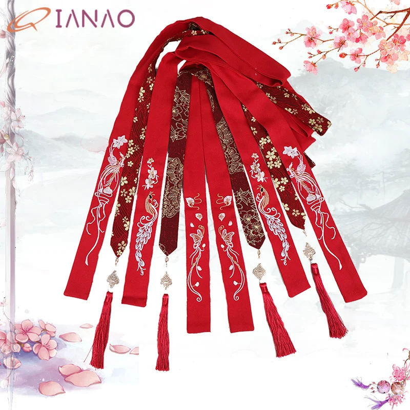 QIANAO Древняя китайская вышивка лента для волос Hanfu кисточка ткань вышивания ленты