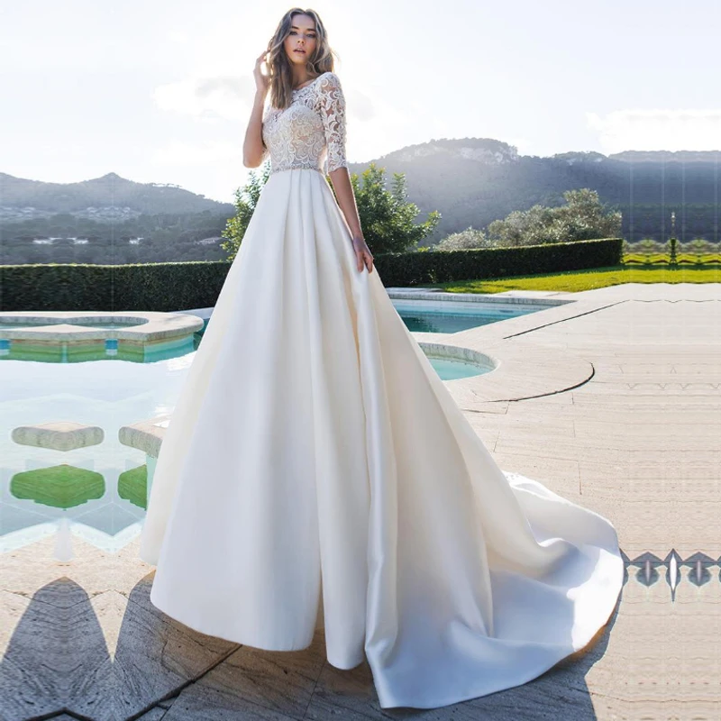 Свадебное платье принцессы в турецком стиле с полурукавами аппликацией и