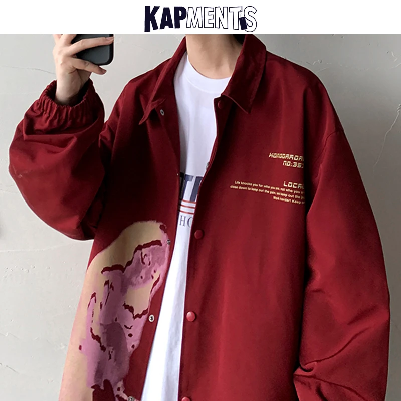 

KAPMENTS Oversized Print Jackets For Men 2022 Japan Style Mens Harajuku Streetwear Windbreaker Male Casual Hip Hop Bomber Jacket
