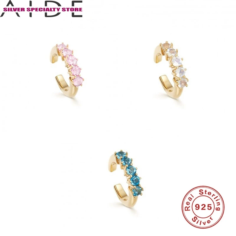 

AIDE Zircon Clip Earrings For Women 925 Sterling Silver Cuffs Earrings Trend Girl Earrings Fine Jewelry Pendientes Bijoux Femme