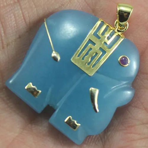 

wholesale new design animal shape blue Jade elephant Pendant