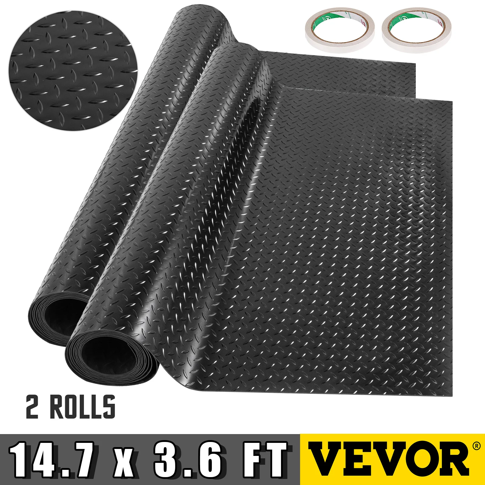 VEVOR-alfombrillas para suelo de garaje, 2 rollos, 14,7x3,6 pies, 2,5mm de espesor, suelo de garaje negro, Alfombra de garaje para bajo el coche, hogar y comercial-0