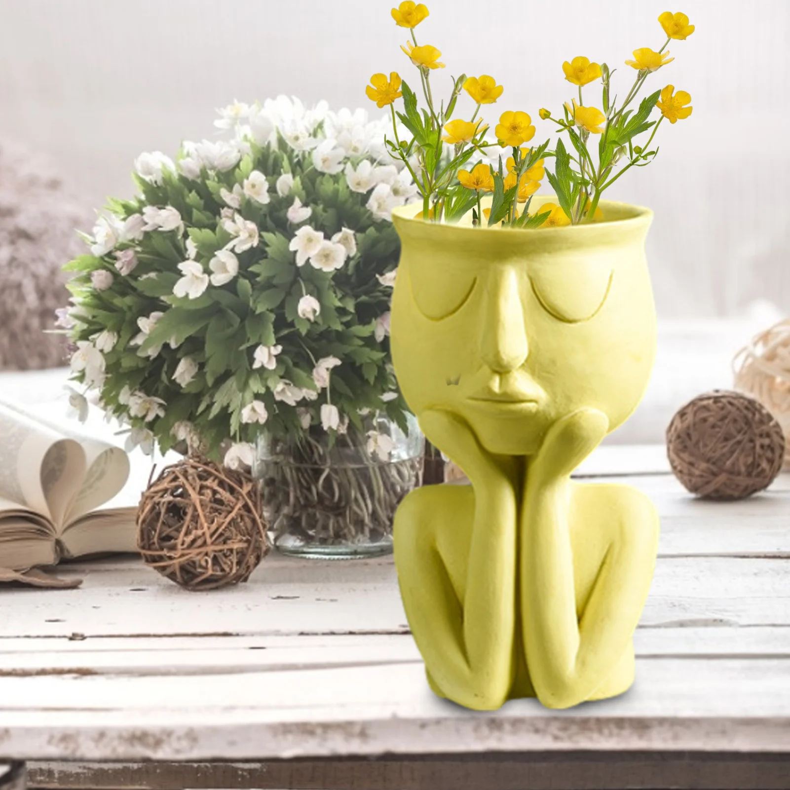 

Creative Flower Pot Human Form Indoor Outdoor Ceramics Humanoid Art Portrait Sculpture Planter Vase Home Garden Decor Plant Pot