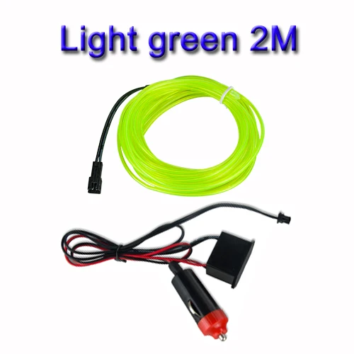 light green 2m EL Wire Автомобильный светодиодный светильник 1 м 2 м с адаптером освещение салона автомобиля украшение двери для авто неоновый светильник светодиодный Канатный светильник 10 цветов/ - Испускаемый цвет: light green 2m