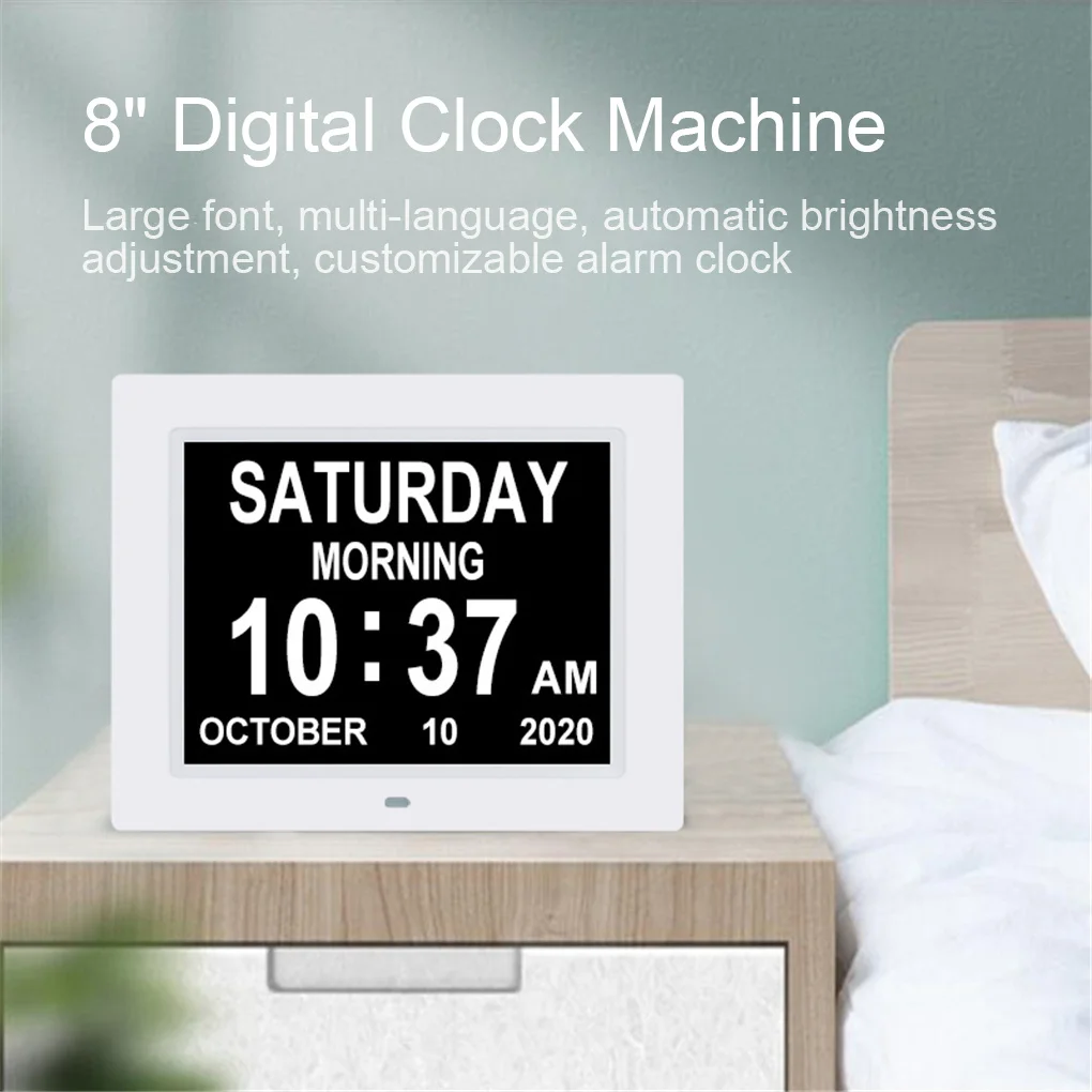 

8-Inch LCD Screen Digital Clock Large Font Take Medicine Meal Timing Reminder Clock Multifunction LED Calendar Day Alarm Clock