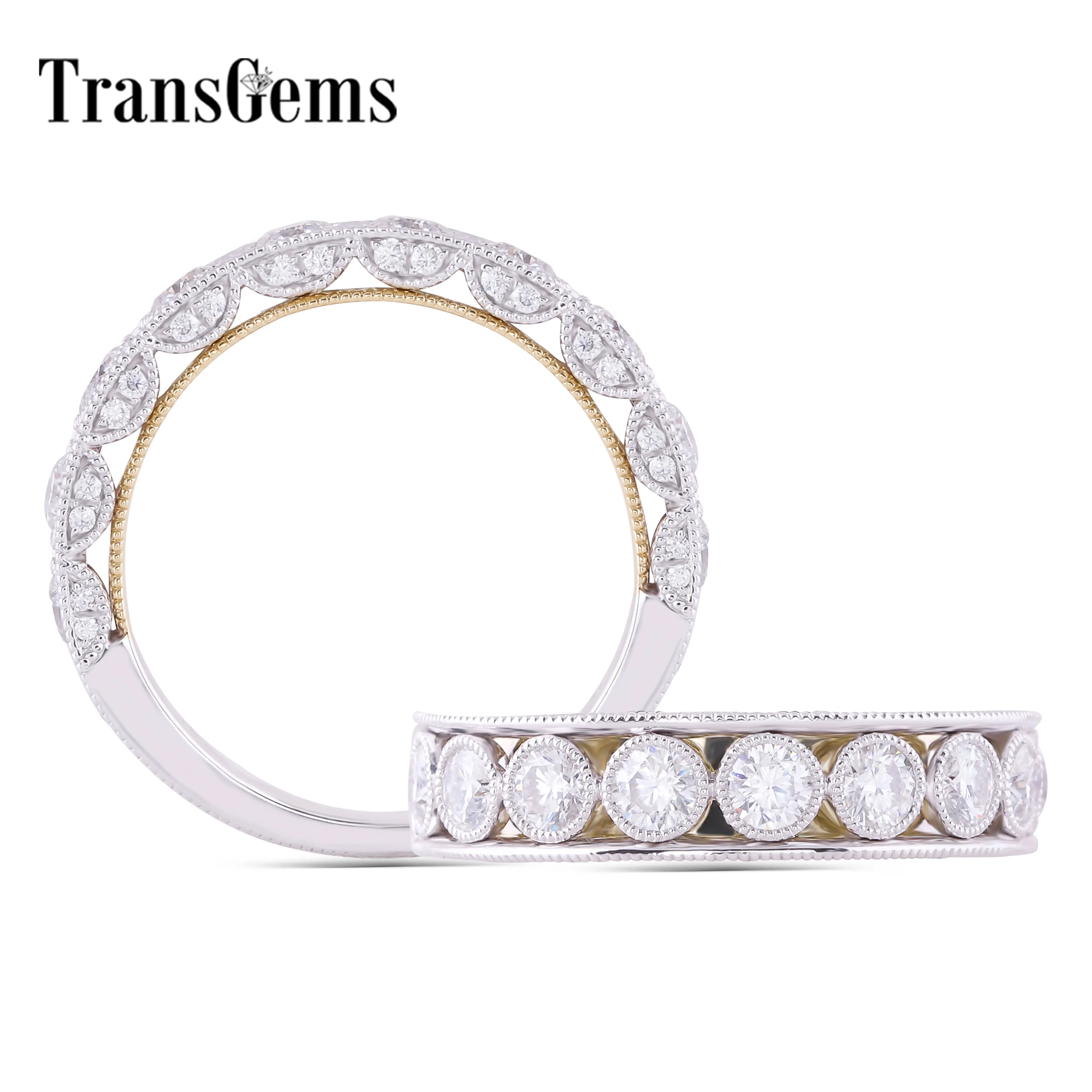 Женские винтажные Двухцветные обручальные кольца Transgems из белого и желтого