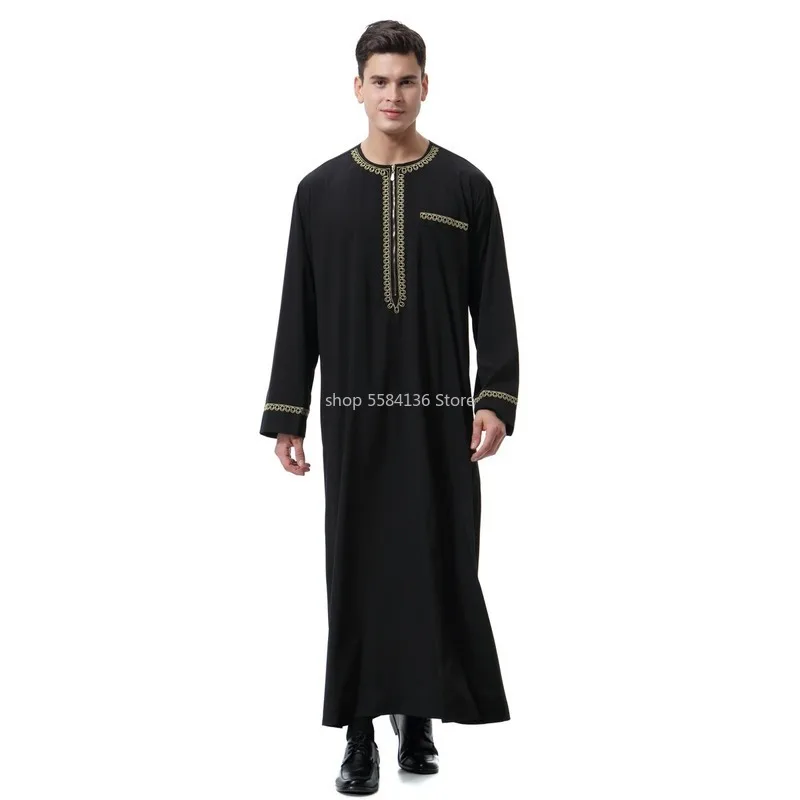 2021 Islamic Clothing Men O-neck Arabic Abaya Musulman Homme Dubai Kaftan Long Sleeves Pakistan Saudi Arabia Clothing Dress