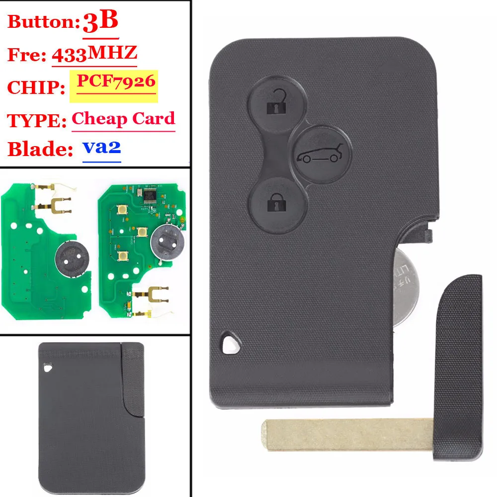XNRKEY Новые 3 кнопки 433 МГц PCF7926 чип с аварийной вставкой лезвие Смарт дистанционные