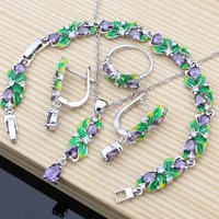 drop purple amethyst 925 silver wedding jewelry sets enamel decoration earrings ring charm bracelet jewellry dropshipping