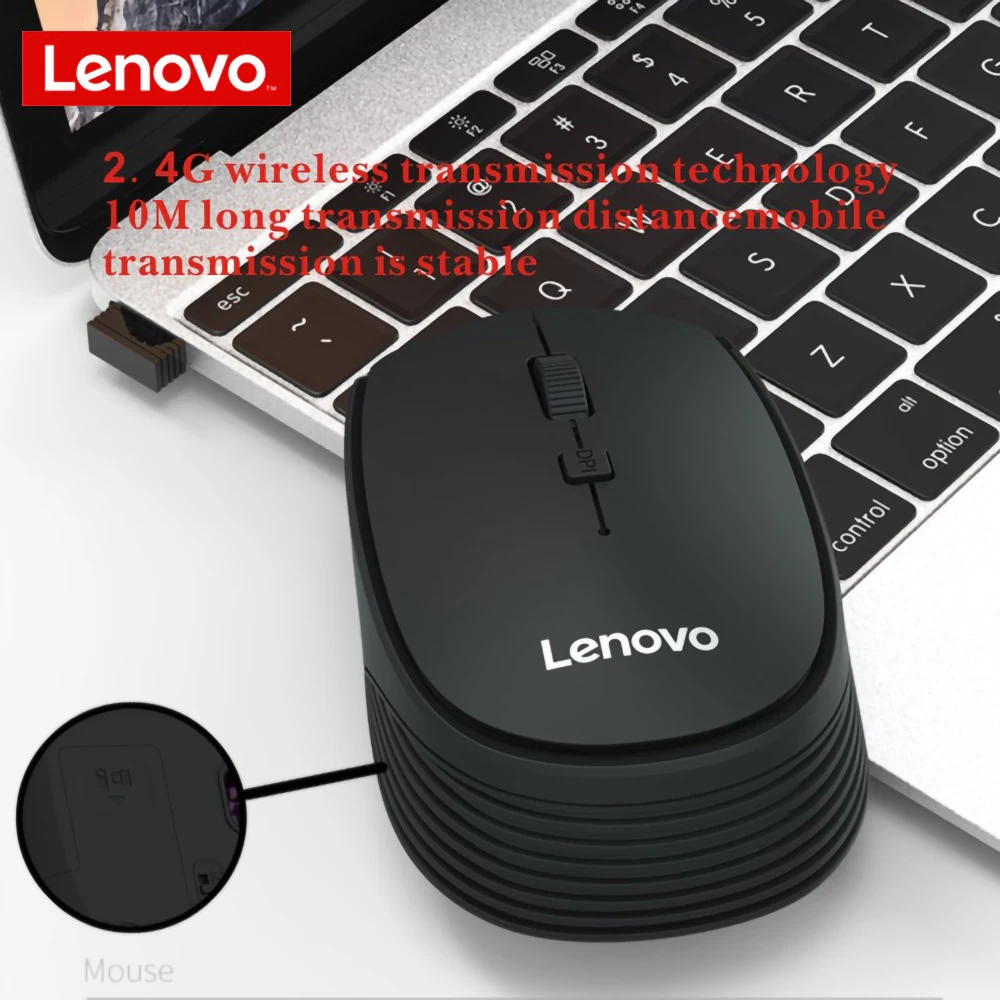 Беспроводная оптическая компьютерная мышь Lenovo M202 Mini USB бесшумная 2 4 ГГц приемник