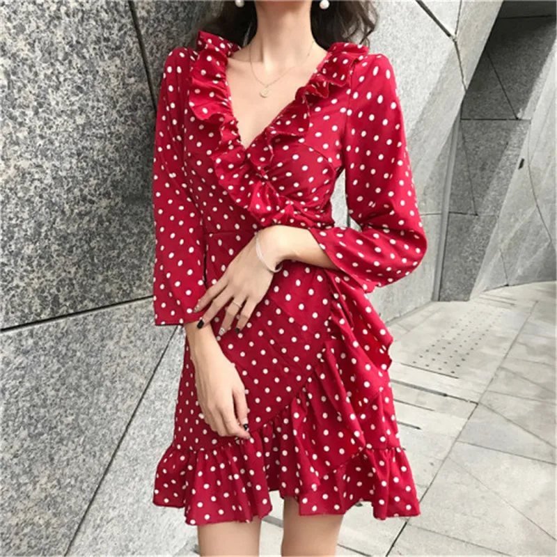 Женское платье весна 2020 новая Корейская версия кружевная рубашка с V-образным