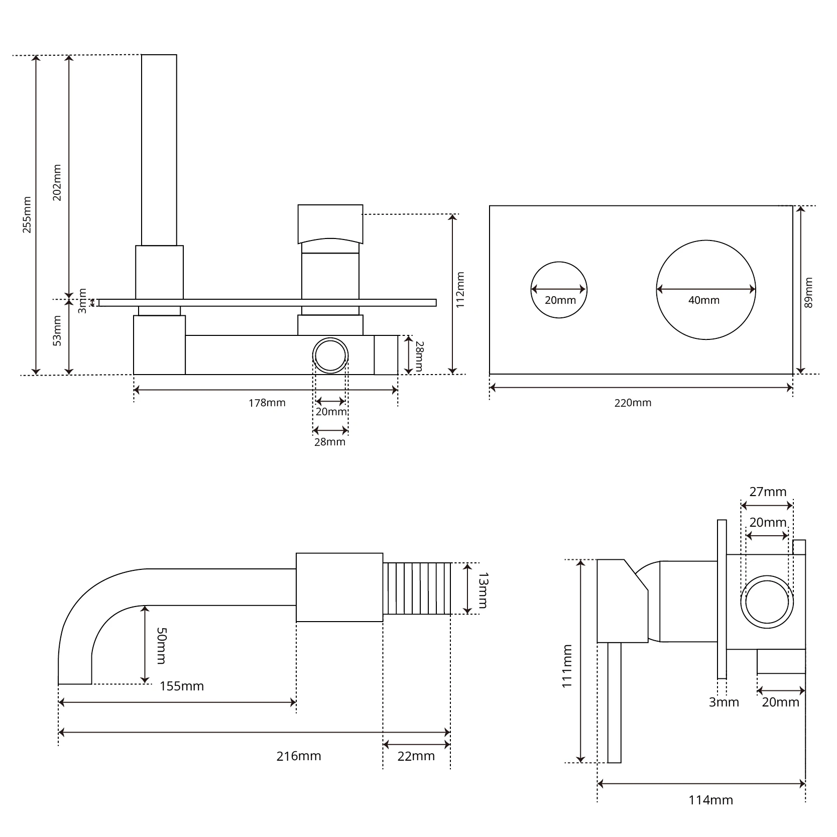 Smesiteli Черный кран с двумя отверстиями для горячей и холодной воды латунный
