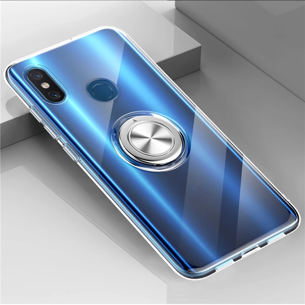 Прозрачный чехол для Samsung Galaxy A7 A9 2018 прозрачный Магнитный с подставкой и кольцом A
